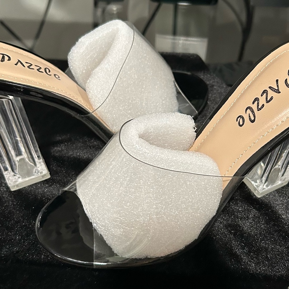 White and Black High Heels with Open-Toe Design